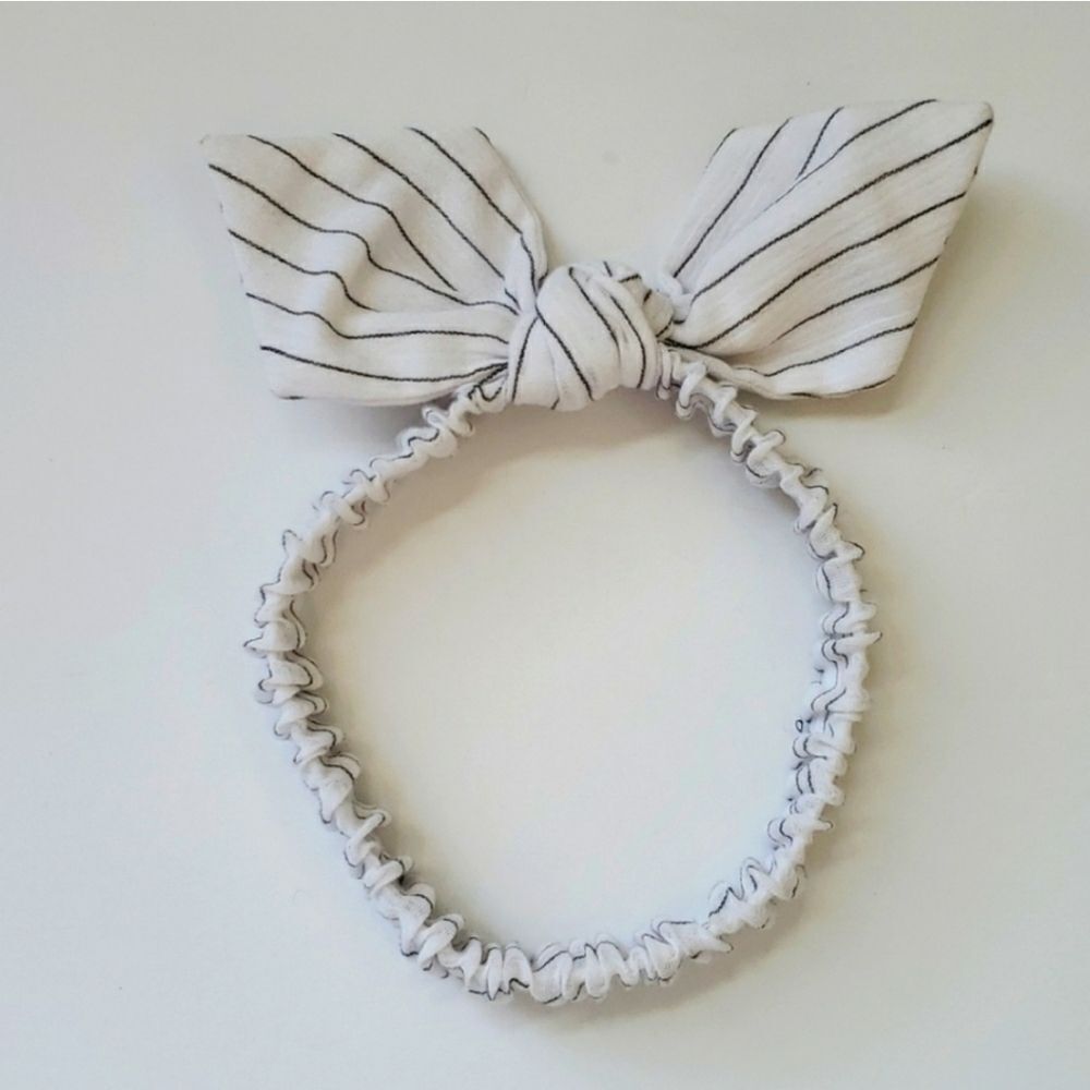 Handmade bunny bow headband white black stripe easter Headband Spring